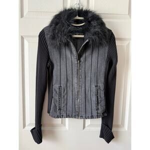 Yada Yada Y2K Faux Fur Trim Jacket Gray Black Jrs L Indie Sleaze McBling Moto